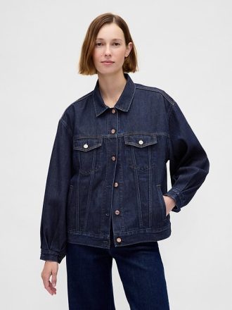 Ultraweiche Oversize-Jeansjacke mit Ballonärmeln und Icon