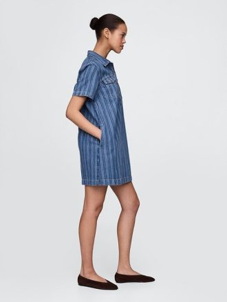 Ultraweiches gestreiftes Popover-Minikleid aus Denim