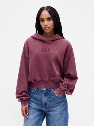 VintageSoft Crop-Hoodie mit Logo
