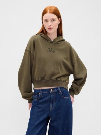 VintageSoft Crop-Hoodie mit Logo