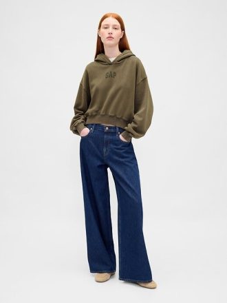 VintageSoft Crop-Hoodie mit Logo