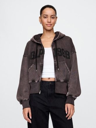VintageSoft Keil-Hoodie mit durchgehendem Reißverschluss