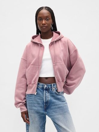 VintageSoft Keil-Hoodie mit durchgehendem Reißverschluss