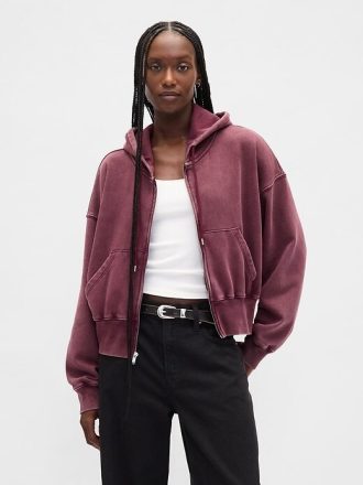 VintageSoft Keil-Hoodie mit durchgehendem Reißverschluss
