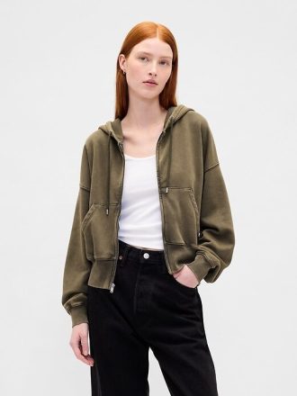 VintageSoft Keil-Hoodie mit durchgehendem Reißverschluss