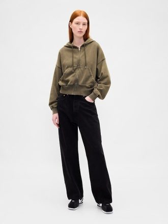 VintageSoft Keil-Hoodie mit durchgehendem Reißverschluss