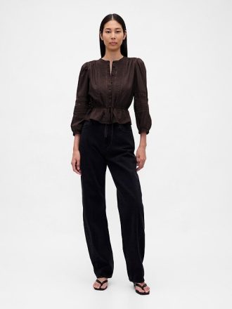 Voile-Top mit Spitzenbesatz