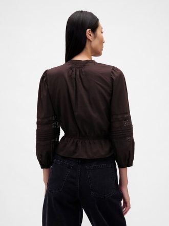 Voile-Top mit Spitzenbesatz